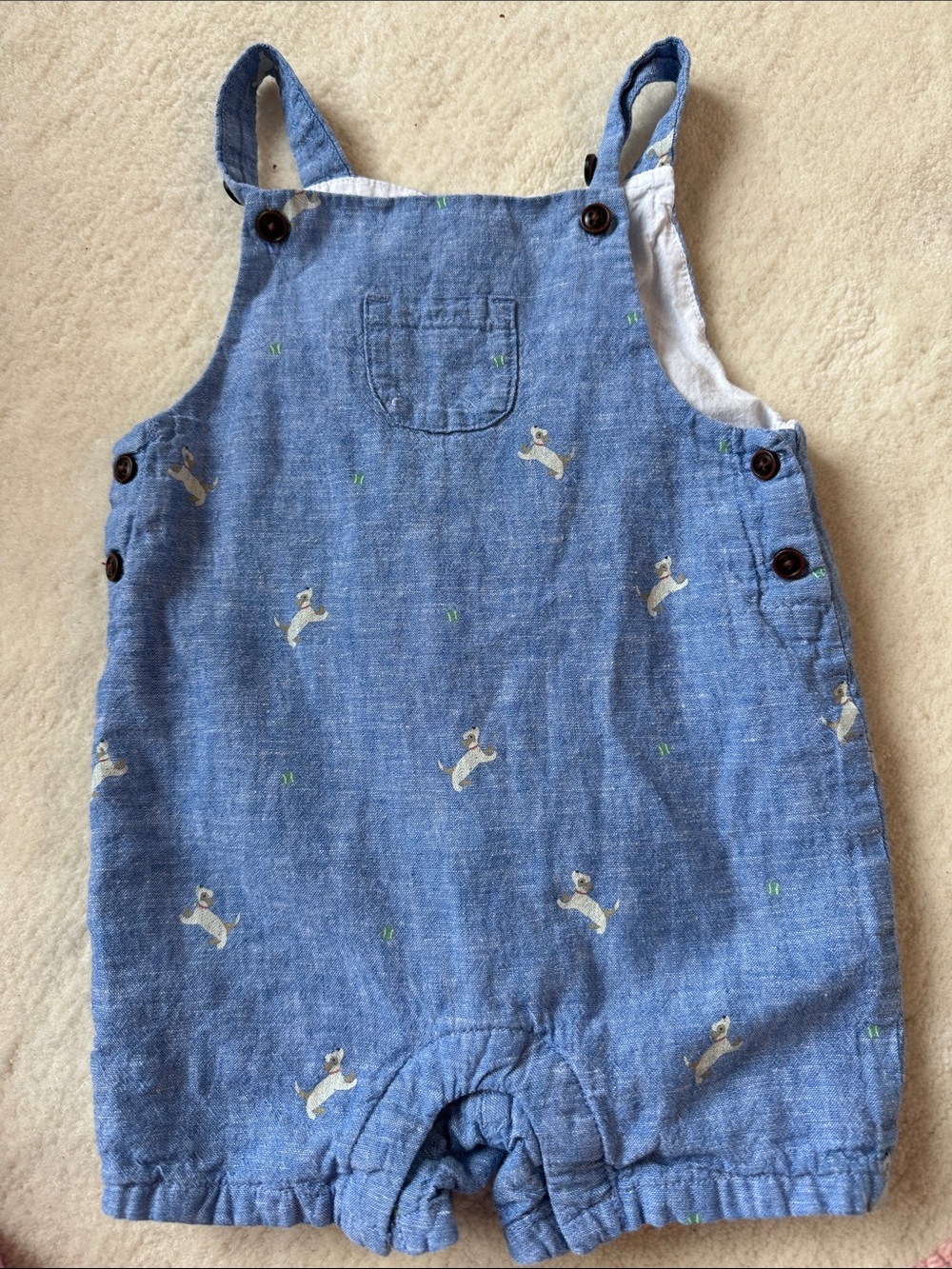 Janie and Jack Blue Chambray Overall Shorts with Puppy Embroidery